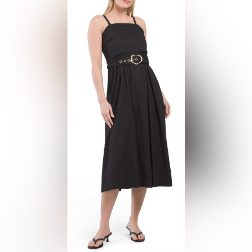 Tahari Classic Chic Linen Blend A Line Dress W/Stunning Gold-Tone Belt. Sz 6 NWT